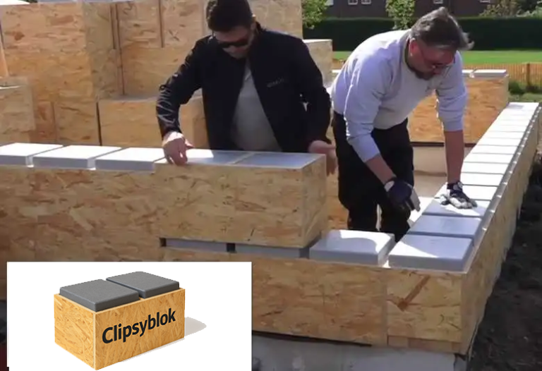 Bloc d'autoconstruction en coffrage isolant en bois clipsyblok en utilisation
